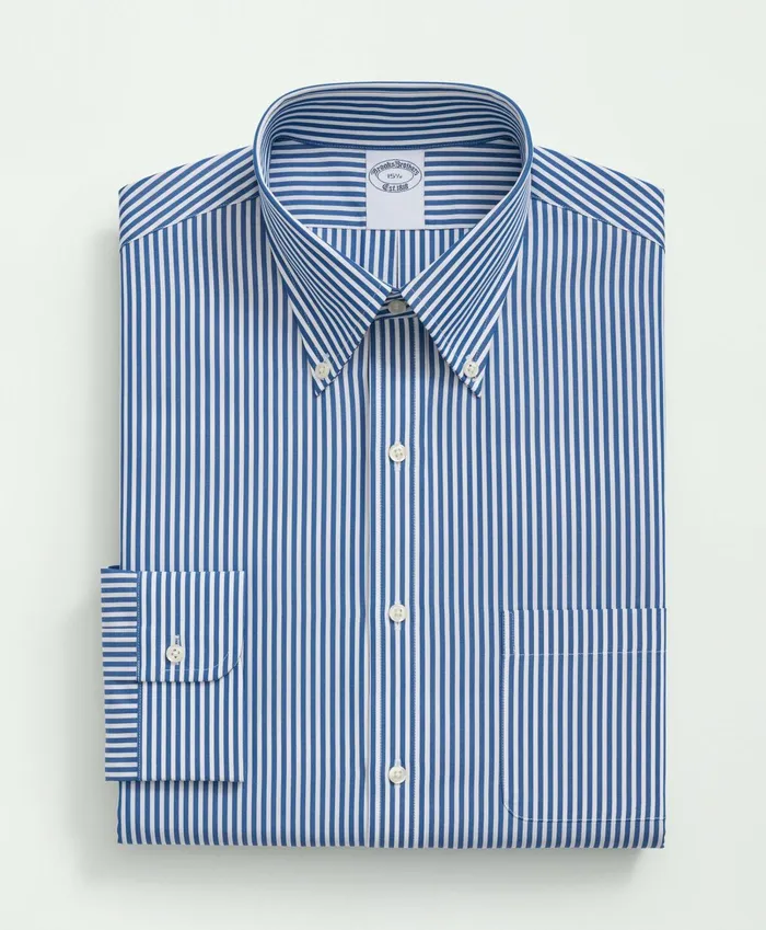 Dress Shirts Men Brooks Brothers Supima Cotton Poplin Polo ButtonDown Collar Striped Dress Shirt Bright Blue