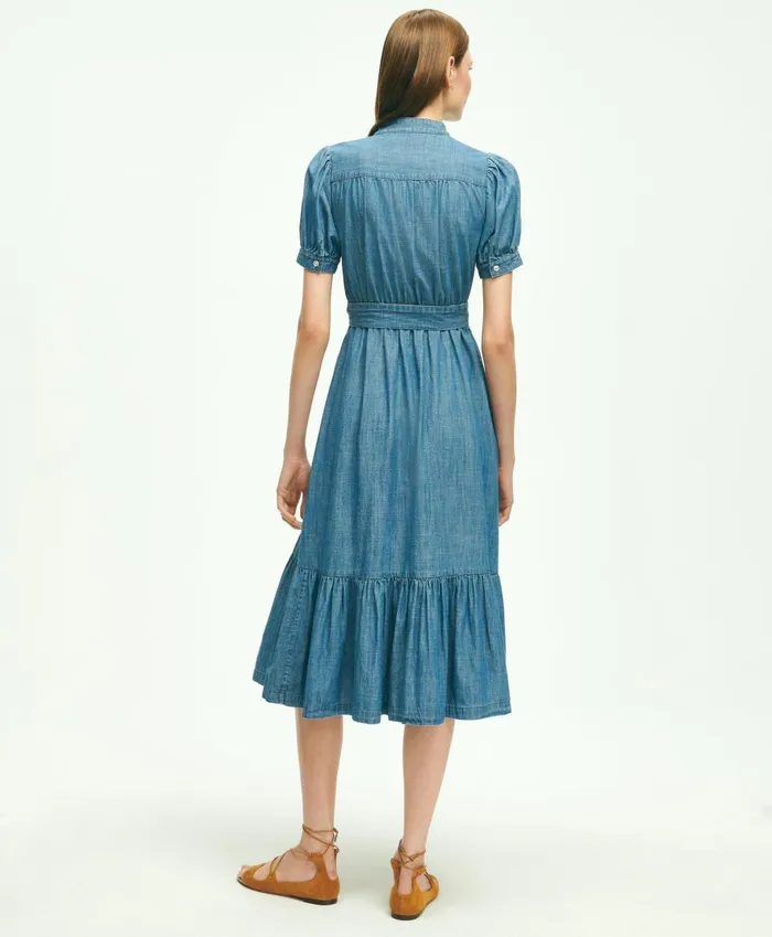 Dresses Women Brooks Brothers Chambray Puff Sleeve Shirt Dress Light Blue