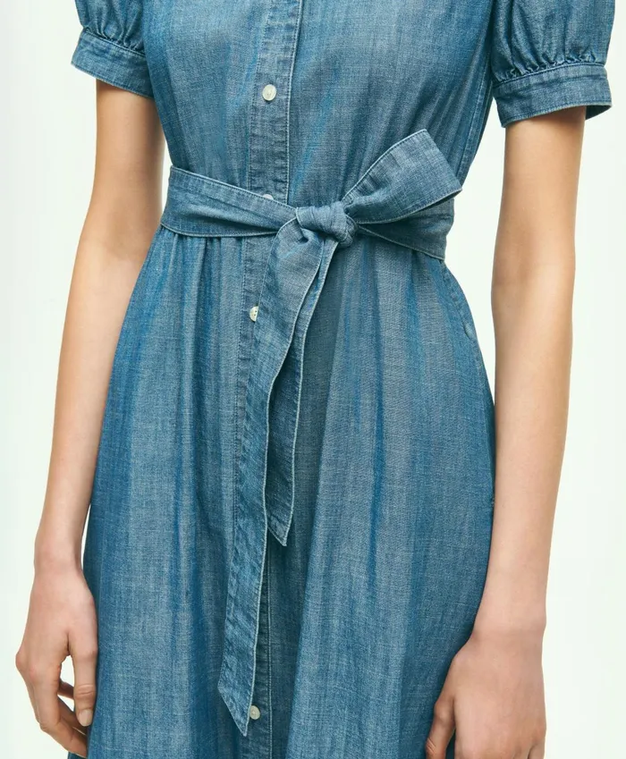 Dresses Women Brooks Brothers Chambray Puff Sleeve Shirt Dress Light Blue
