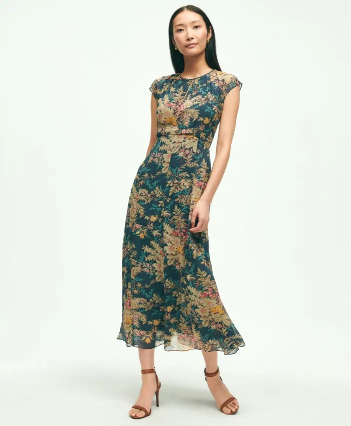 Dresses Women Brooks Brothers Chiffon ShortSleeve Fern Print Dress Green Multi Dresses Women Brooks Brothers Chiffon ShortSleeve Fern Print Dress Green Multi