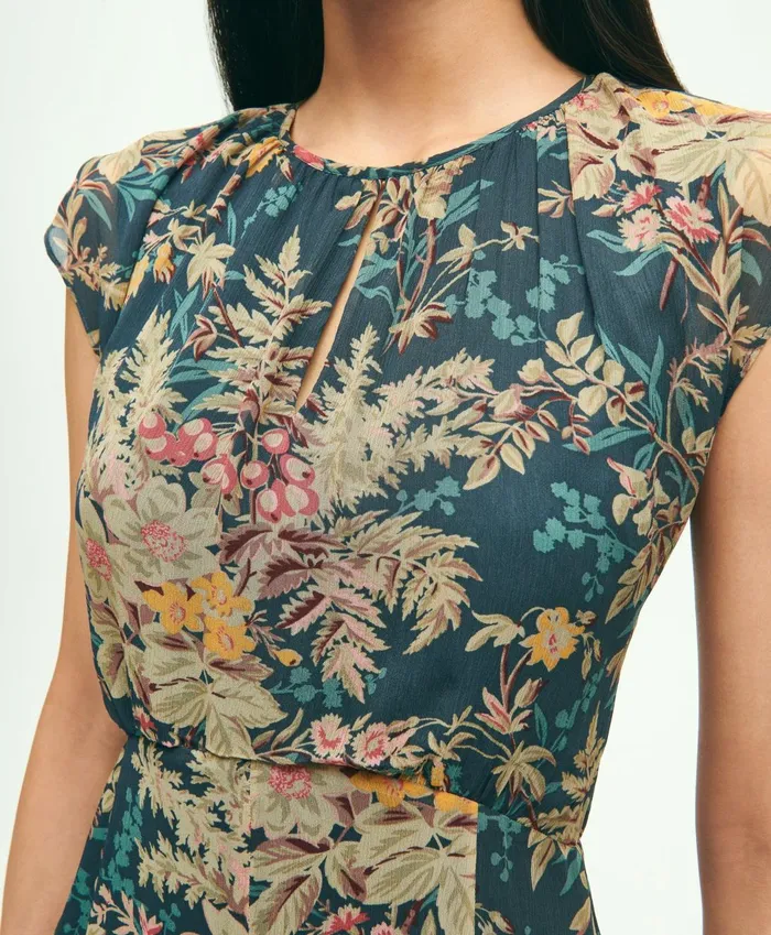 Dresses Women Brooks Brothers Chiffon ShortSleeve Fern Print Dress Green Multi