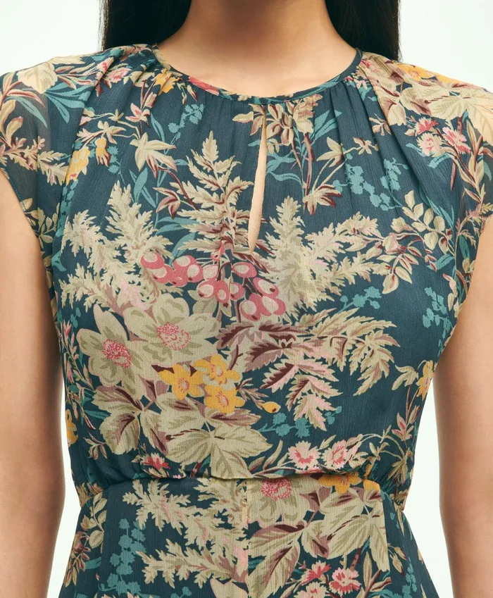 Dresses Women Brooks Brothers Chiffon ShortSleeve Fern Print Dress Green Multi
