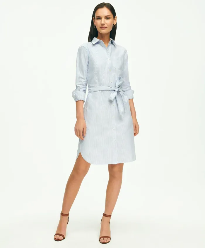 Dresses Women Brooks Brothers Classic Fit Cotton Oxford Stripe Shirt Dress Blue