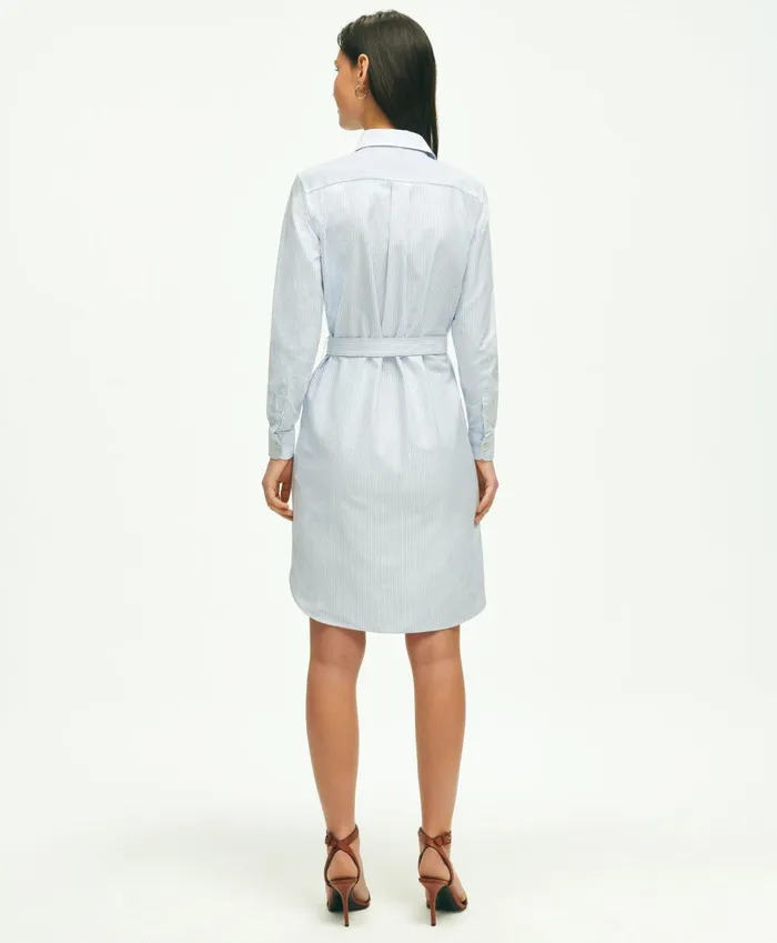 Dresses Women Brooks Brothers Classic Fit Cotton Oxford Stripe Shirt Dress Blue