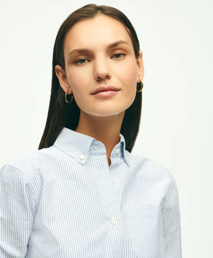 Dresses Women Brooks Brothers Classic Fit Cotton Oxford Stripe Shirt Dress Blue