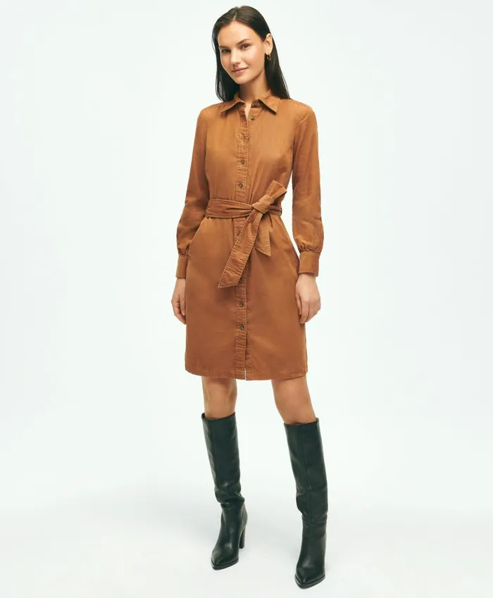 Dresses Women Brooks Brothers Corduroy Shirt Dress Brown