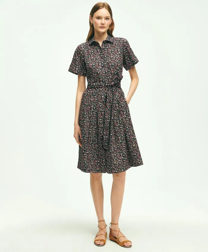 Dresses Women Brooks Brothers Cotton Floral Print Shirt Dress Pink Multi