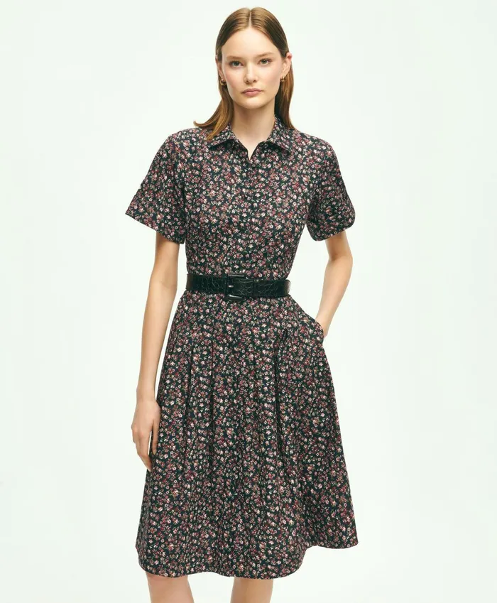Dresses Women Brooks Brothers Cotton Floral Print Shirt Dress Pink Multi