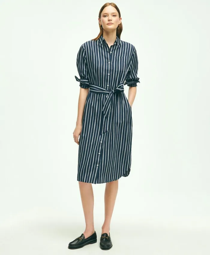 Dresses Women Brooks Brothers Cotton Striped Shirt Dress Navy Multi