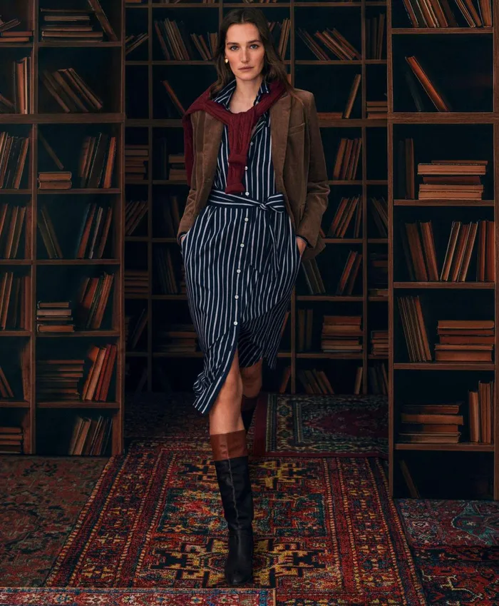Dresses Women Brooks Brothers Cotton Striped Shirt Dress Navy Multi