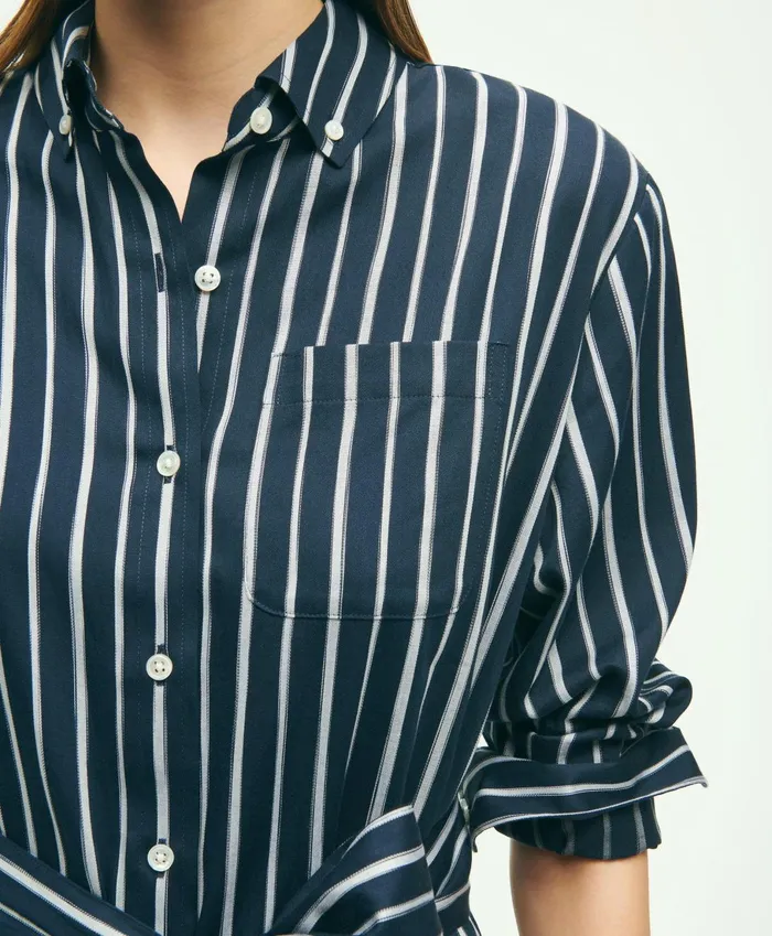 Dresses Women Brooks Brothers Cotton Striped Shirt Dress Navy Multi