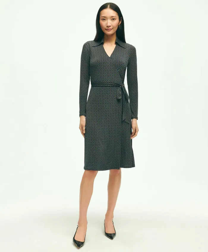 Dresses Women Brooks Brothers Equestrian Print Wrap Dress Navy Multi