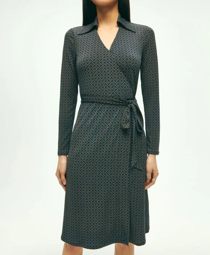 Dresses Women Brooks Brothers Equestrian Print Wrap Dress Navy Multi