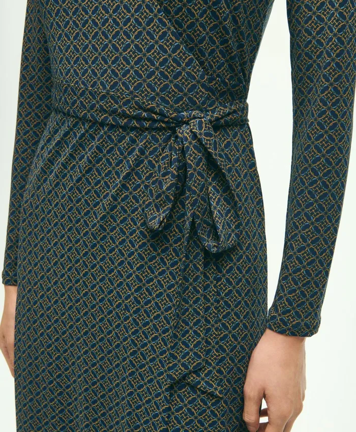 Dresses Women Brooks Brothers Equestrian Print Wrap Dress Navy Multi