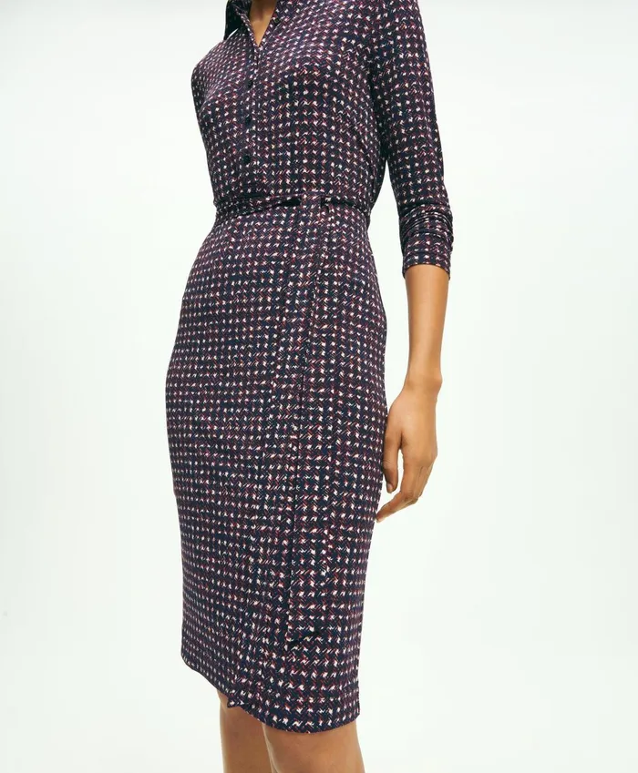 Dresses Women Brooks Brothers Jersey Belted Plaid Print Dress Navy Multi