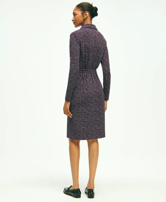 Dresses Women Brooks Brothers Jersey Belted Plaid Print Dress Navy Multi