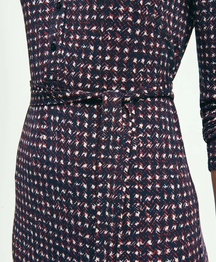Dresses Women Brooks Brothers Jersey Belted Plaid Print Dress Navy Multi