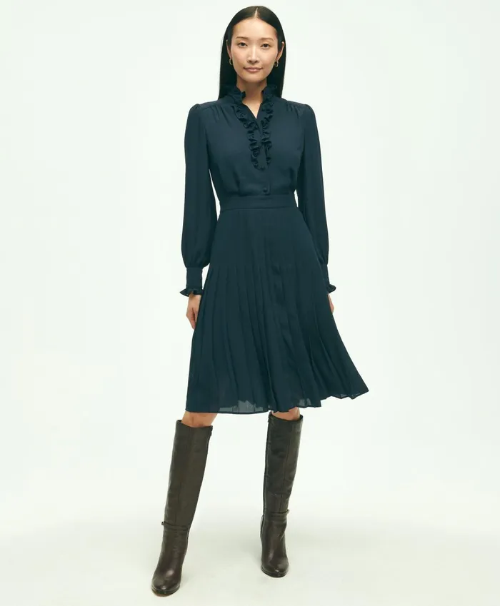 Dresses Women Brooks Brothers Lightweight Crepe Pleated Dress Navy