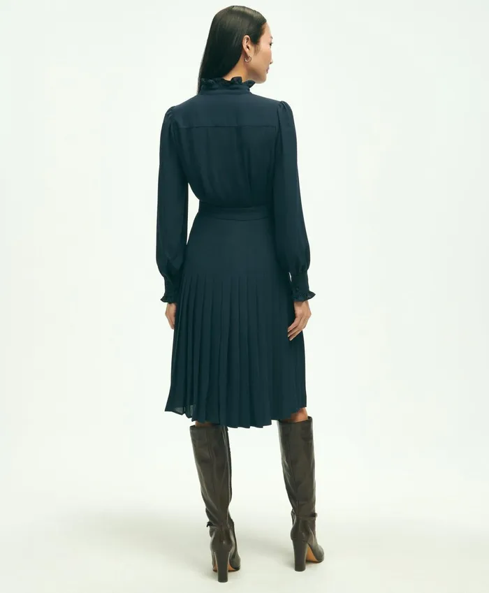 Dresses Women Brooks Brothers Lightweight Crepe Pleated Dress Navy