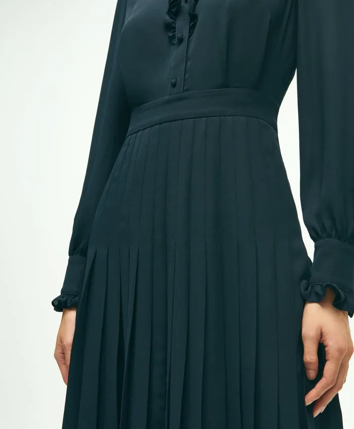 Dresses Women Brooks Brothers Lightweight Crepe Pleated Dress Navy