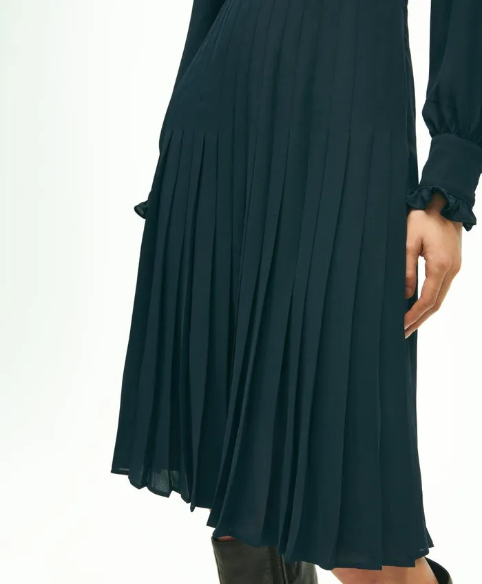 Dresses Women Brooks Brothers Lightweight Crepe Pleated Dress Navy