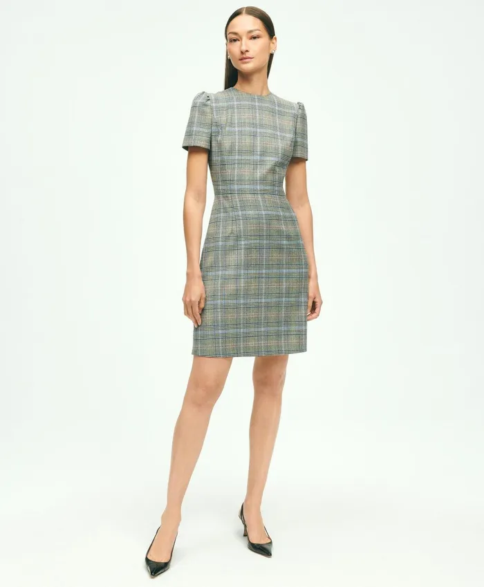 Dresses Women Brooks Brothers ShortSleeve Stretch Wool Prince Of Wales ALine Dress Multi Dresses Women Brooks Brothers ShortSleeve Stretch Wool Prince Of Wales ALine Dress Multi