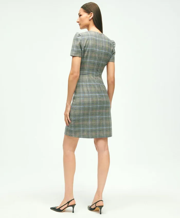 Dresses Women Brooks Brothers ShortSleeve Stretch Wool Prince Of Wales ALine Dress Multi