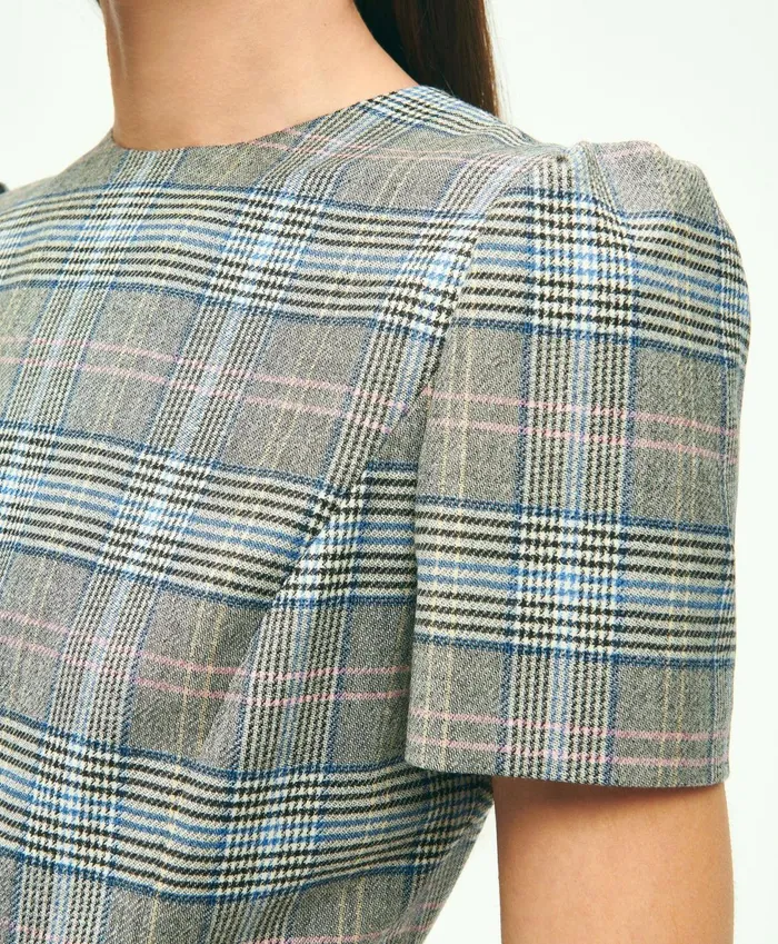 Dresses Women Brooks Brothers ShortSleeve Stretch Wool Prince Of Wales ALine Dress Multi