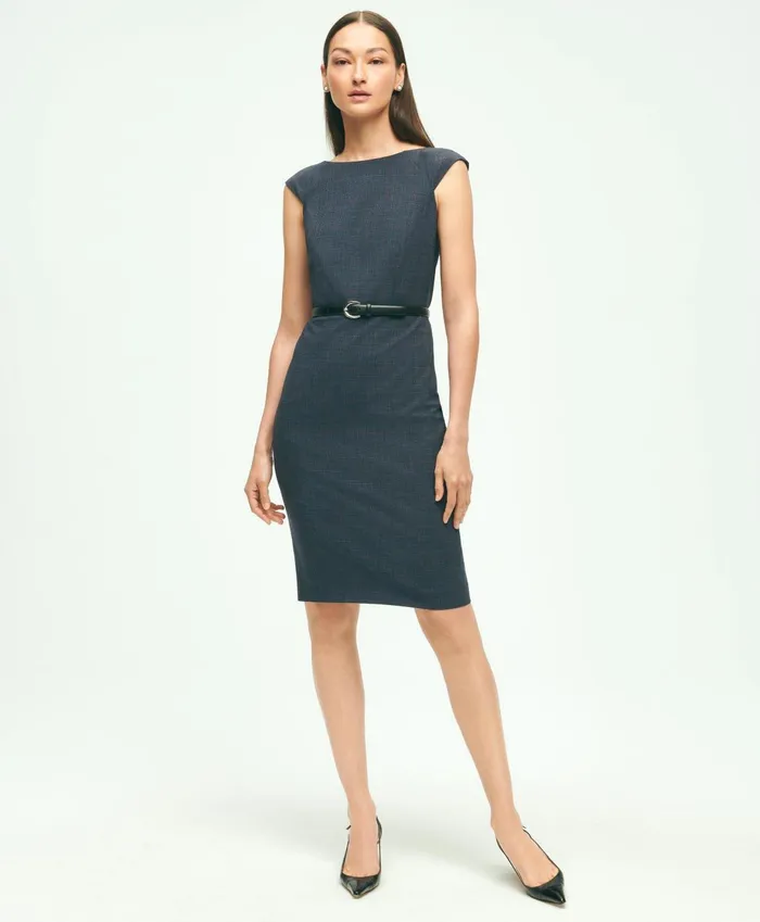 Dresses Women Brooks Brothers Stretch Wool Glenn Plaid Sheath Dress Navy