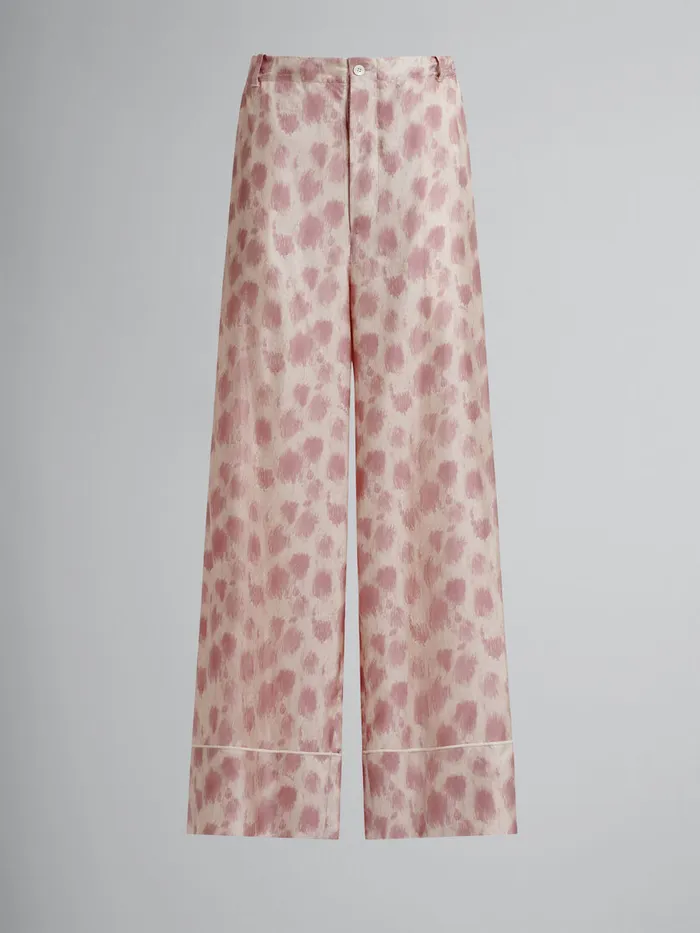 Dusty Pink Silk Palazzo Trousers With Crayon Leopard Print Women Marni Pants