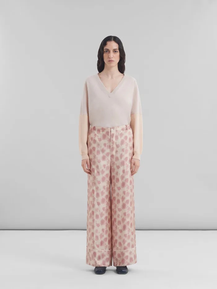 Dusty Pink Silk Palazzo Trousers With Crayon Leopard Print Women Marni Pants
