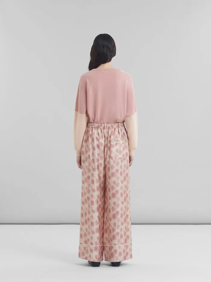 Dusty Pink Silk Palazzo Trousers With Crayon Leopard Print Women Marni Pants
