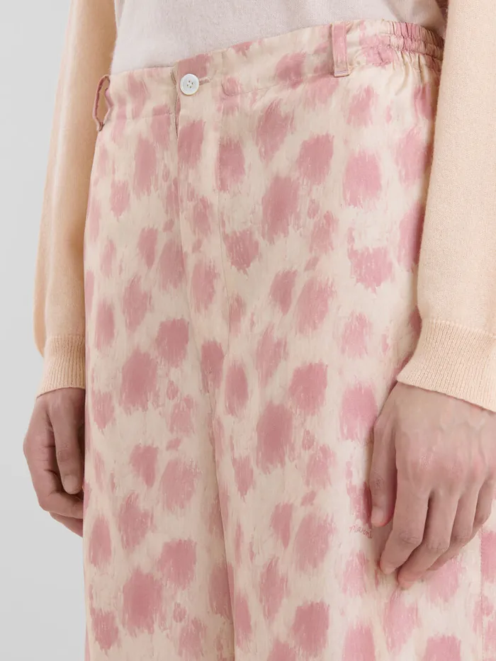 Dusty Pink Silk Palazzo Trousers With Crayon Leopard Print Women Marni Pants