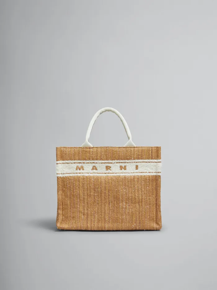 Ecru Raffiaeffect Small Tote Bag With Tufted Logo Women Marni Tote Bags