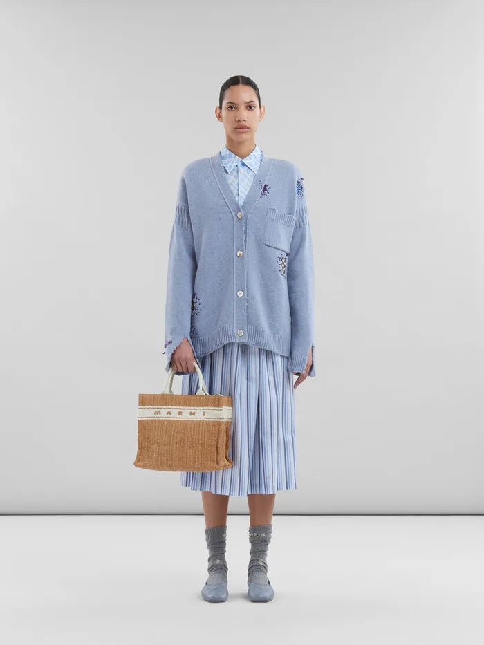 Ecru Raffiaeffect Small Tote Bag With Tufted Logo Women Marni Tote Bags