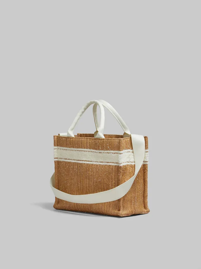 Ecru Raffiaeffect Small Tote Bag With Tufted Logo Women Marni Tote Bags