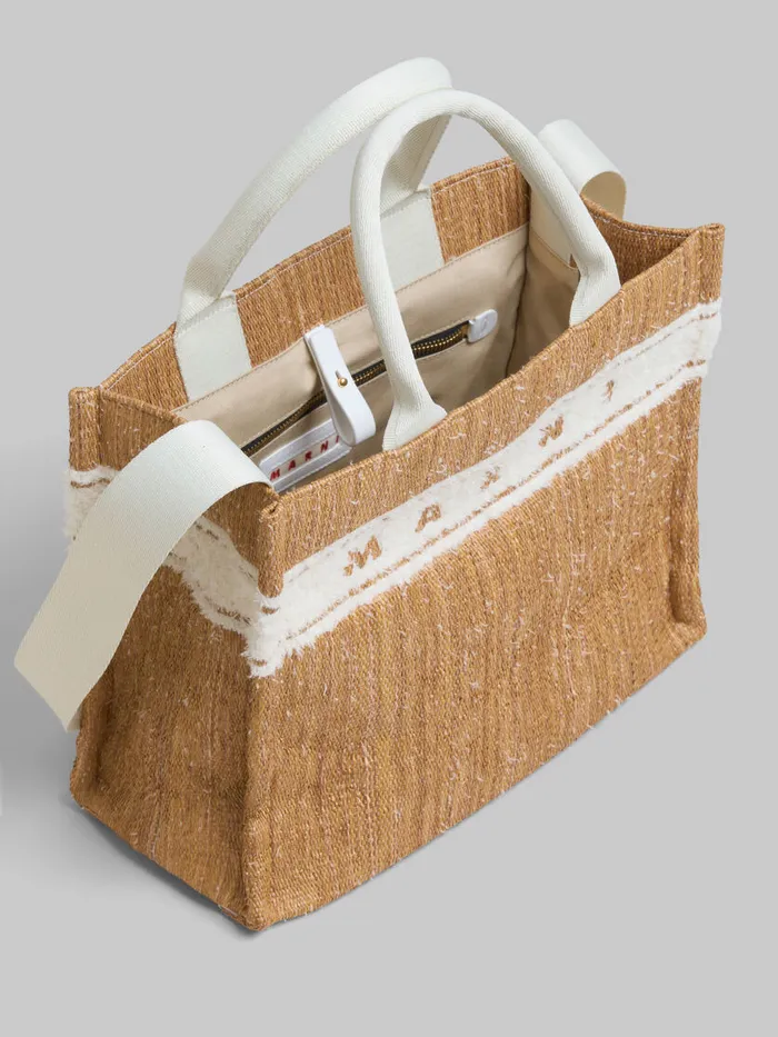 Ecru Raffiaeffect Small Tote Bag With Tufted Logo Women Marni Tote Bags