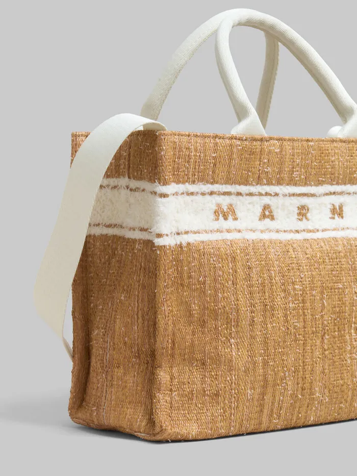 Ecru Raffiaeffect Small Tote Bag With Tufted Logo Women Marni Tote Bags