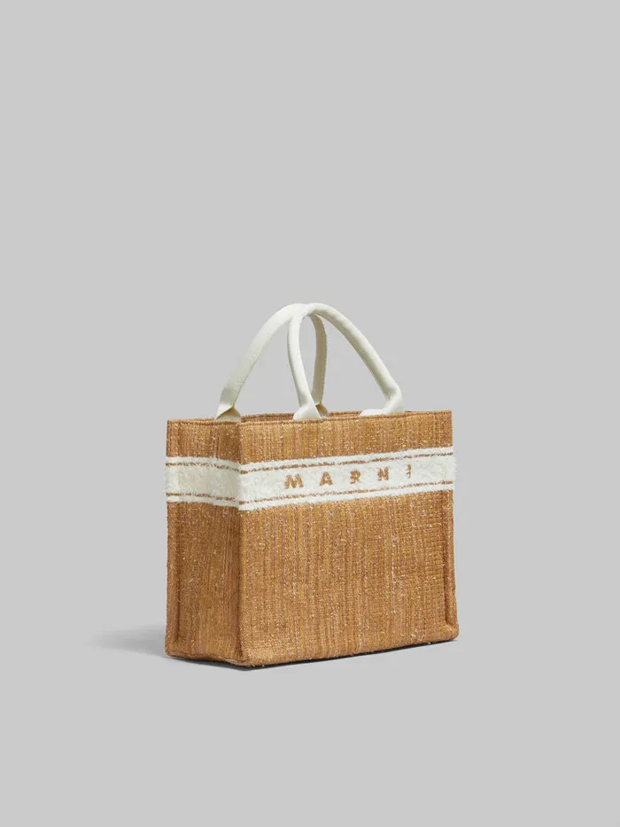 Ecru Raffiaeffect Small Tote Bag With Tufted Logo Women Marni Tote Bags