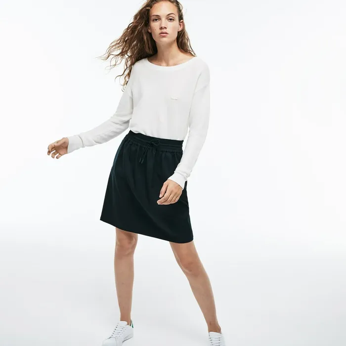 Elasticized Waist Flowing Stretch Wool Knit Skirt Green Womens Lacoste Dresses and Skirts Online Outlet Store
