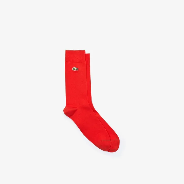 Embroidered Crocodile Cotton Blend Socks Red Mens Lacoste Socks Shop Online