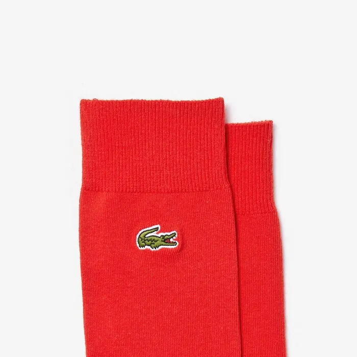 Embroidered Crocodile Cotton Blend Socks Red Mens Lacoste Socks Shop Online