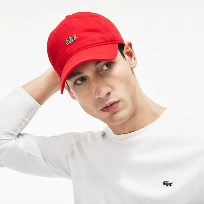 Embroidered Crocodile Cotton Cap Red Mens Lacoste Caps and Hats Cheap On Sale