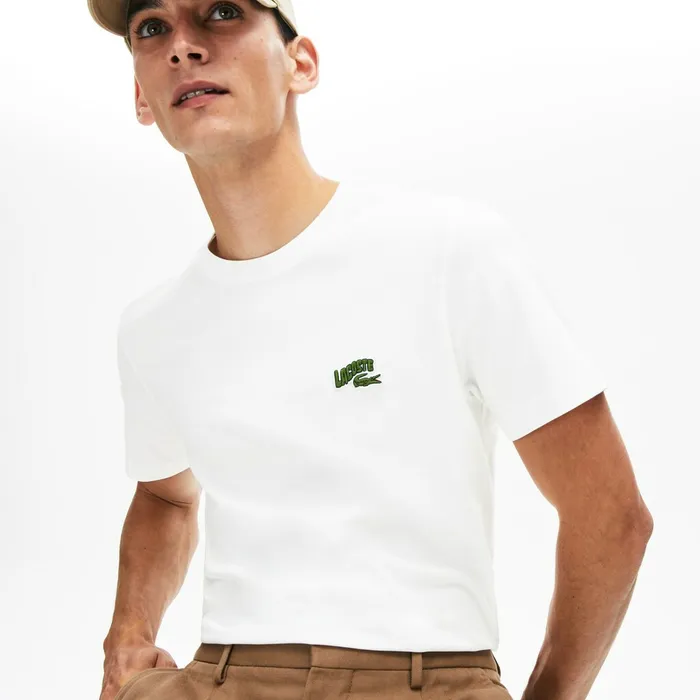 Embroidered Logo Regular Fit Tshirt White Mens Lacoste TShirts Store