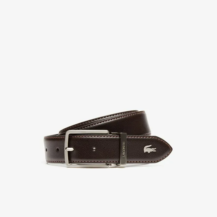 EngravedBuckle Grained Leather Belt Dark Brown Mens Lacoste Belts Gift 4 You