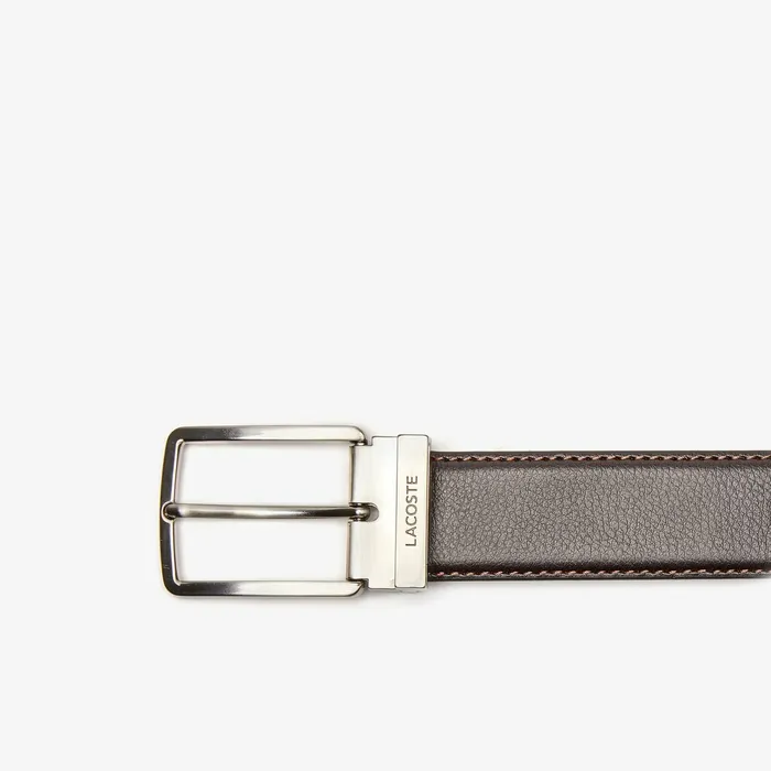 EngravedBuckle Grained Leather Belt Dark Brown Mens Lacoste Belts Gift 4 You