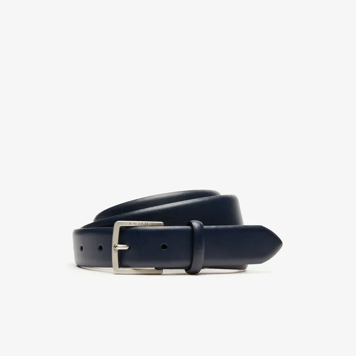 EngravedBuckle Leather Belt Dark Sapphire Mens Lacoste Belts For Sale