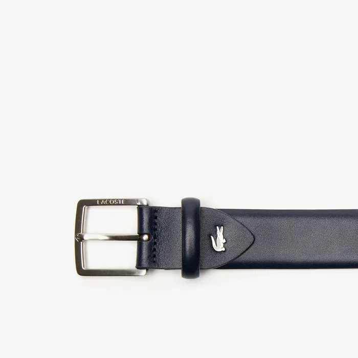 EngravedBuckle Leather Belt Dark Sapphire Mens Lacoste Belts For Sale