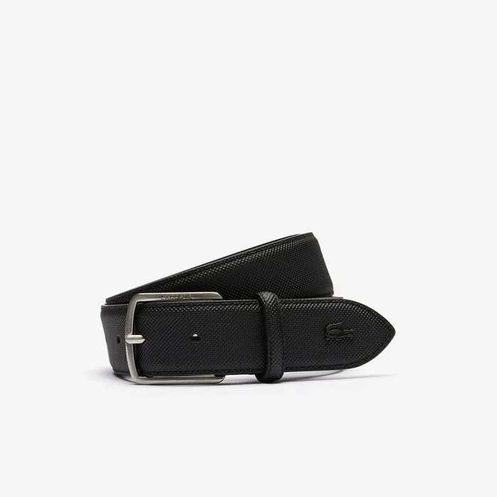 EngravedBuckle Piqu Canvas Belt Black Mens Lacoste Belts Online Store
