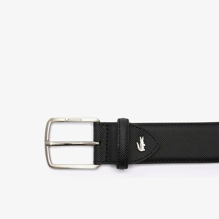 EngravedBuckle Piqu Canvas Belt Black Mens Lacoste Belts Online Store